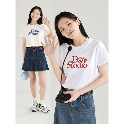 DESSUU Летняя короткая футболка с коротким рукавом для отдыха, круглый воротник