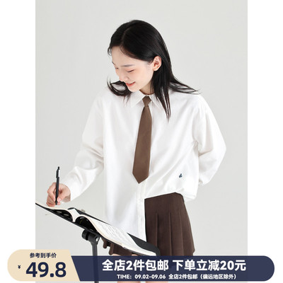 taobao agent DESSUU 2023 autumn new white long -sleeved shirt women's college style loose embroidery, thin solid color shirt