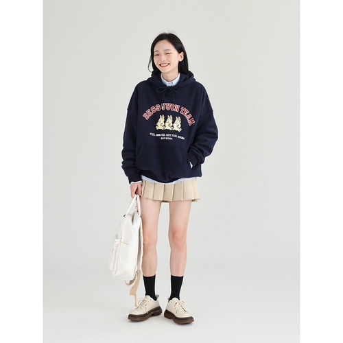 DESSUU Демисезонная ретро утепленная толстовка, кролик, балахон, свободный крой, год кролика