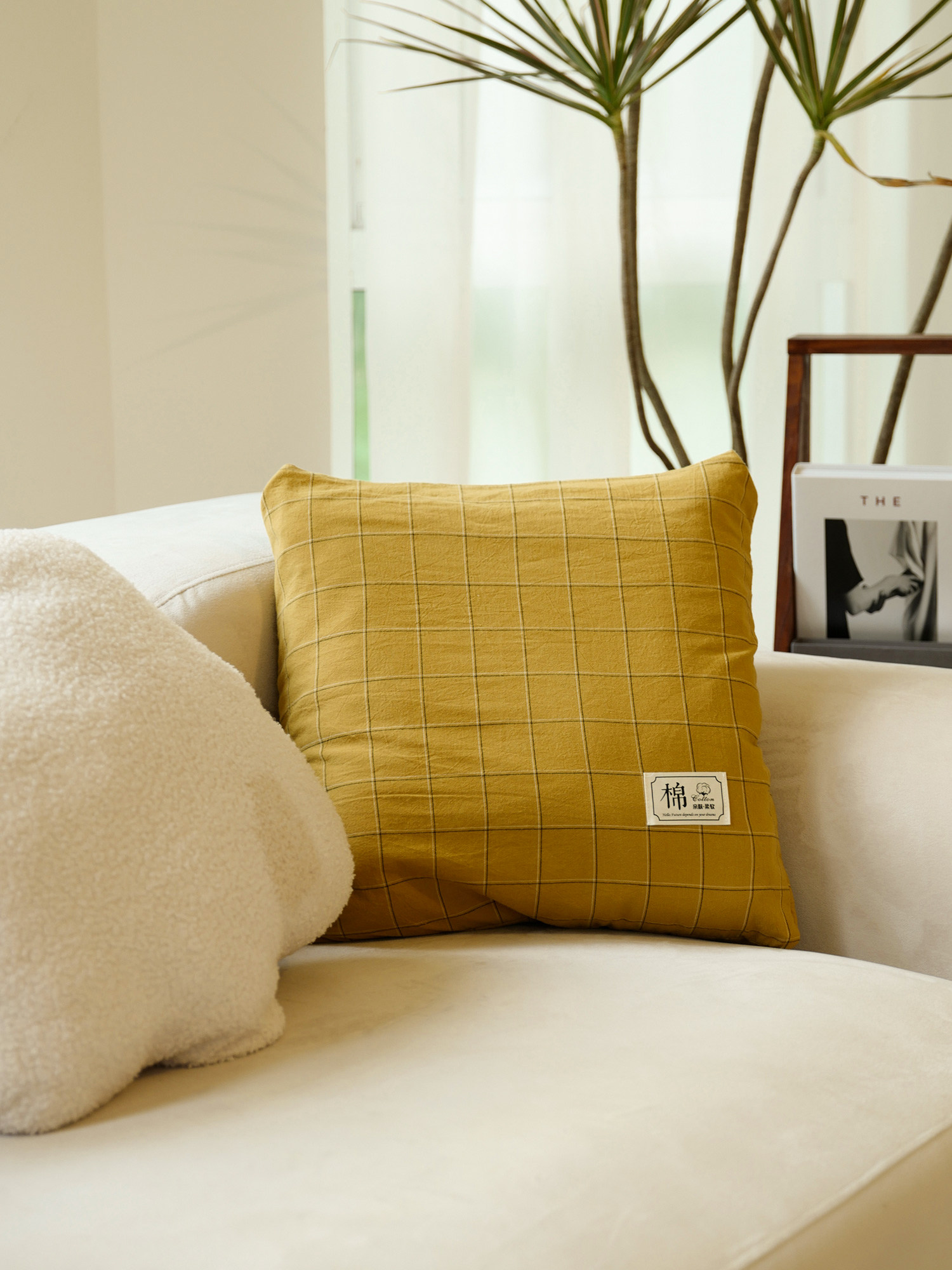 LINZOE cotton living room sofa small pillow blanket two-in-one bedside simple cushion waist nap pillow quilt