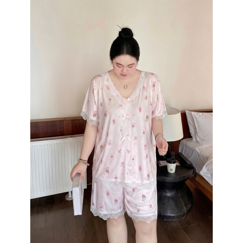 Floral Large Size Pajamas Summer Princess Style Home Wear Pajama Set for Plus-Size Women Lace Comfortable Exquisite Pajamas 8865 Floral Large Size Pajamas Summer Princess Style Home Wear Pajama Set for Plus-Size Women Lace Comfortable Exquisite Pajamas 8865