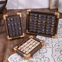 Walnut color jewelry tray velvet tray light luxury ring earrings ear stud storage display tray jewelry display props