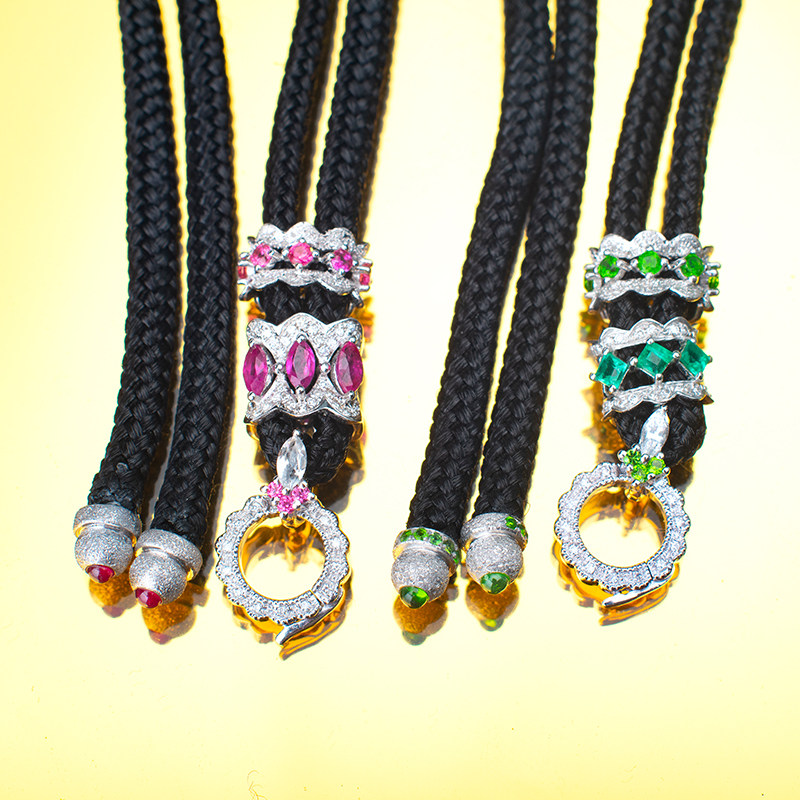 Orchid Jin jewelry high-definition color treasure rope buckle 18K gold diamond inlaid emerald ruby ​​pendant rope