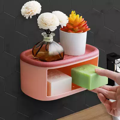 Creative European soap box suction cup wall-mounted soap rack household double drain non-perforated cosmetic room rack
