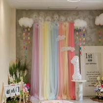 Pink mesh ins style scene layout birthday wedding stage decoration gauze elegant solid color pink soft mesh