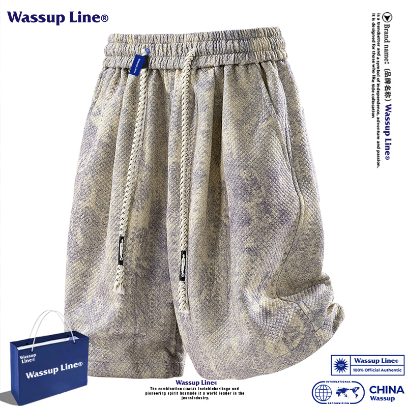 Wassup Line Trendy American-Style Tie-Dye Casual Shorts for Men, Summer Cool Loose Large Size Sports Shorts