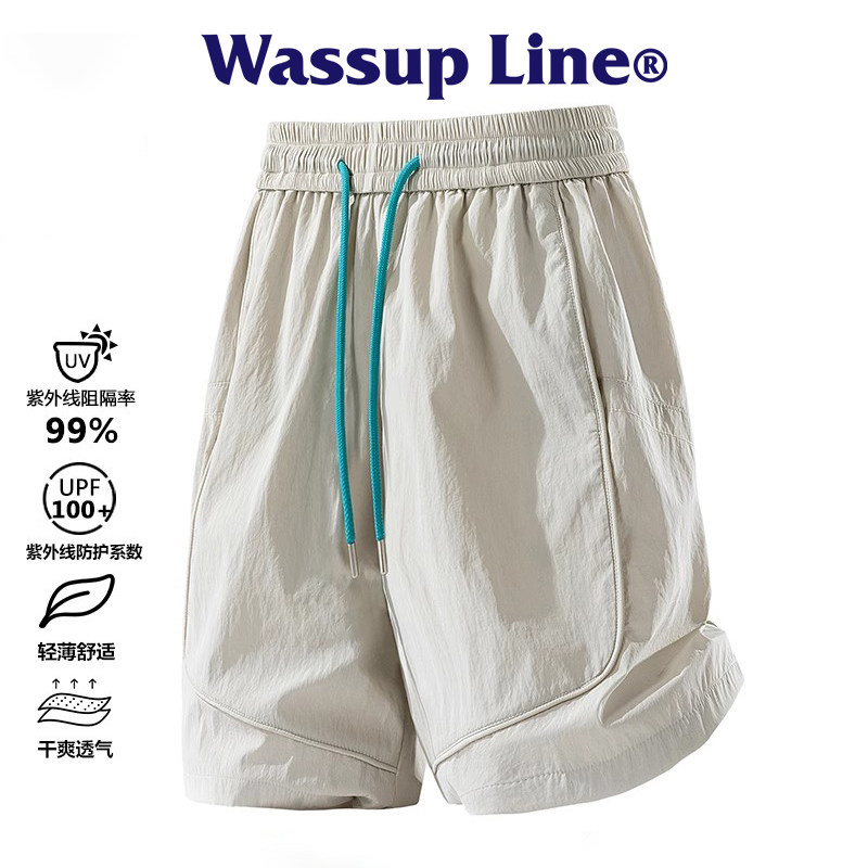 Быстросохнущие шорты бренда WASSUP Line tide, мужские летние свободные и универсальные брюки из ледяного шелка большого размера, легкие брюки с пятью точками Изображение 1