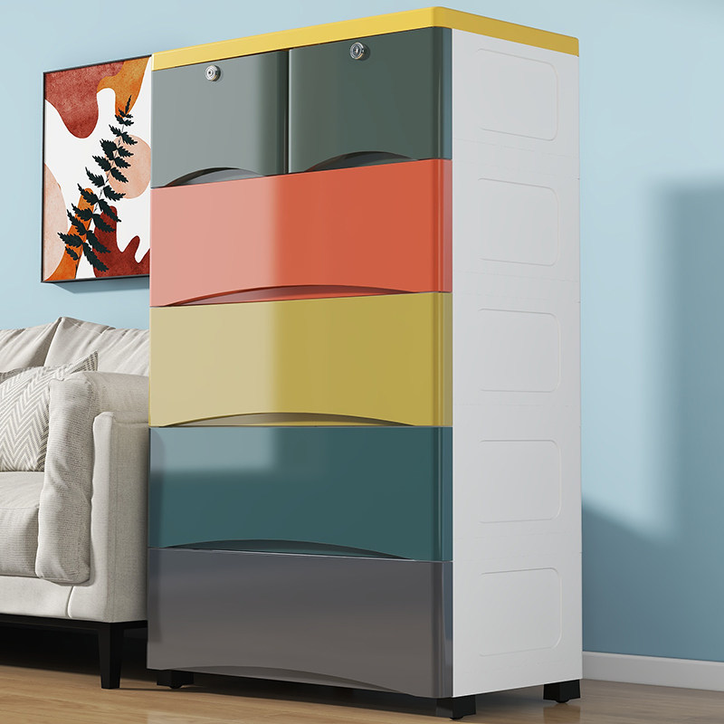 Large-capacity drawer type storage cabinet snack locker household five-drawer plastic locker bedroom bedside table