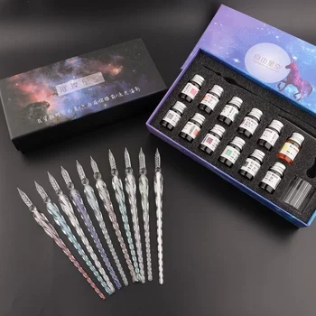 Glass pen crystal dip pen student stationery internet celebrity douyin same color painting pen set gift