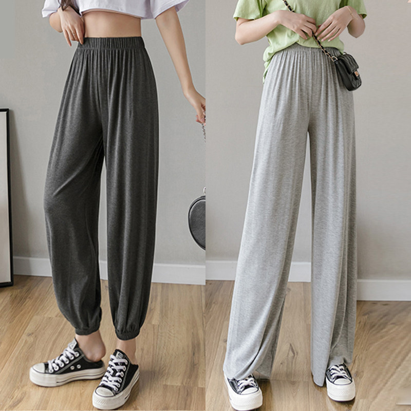 Model broad legs female summer thin high waist loose small gray cotton beam feet casual drag trousers