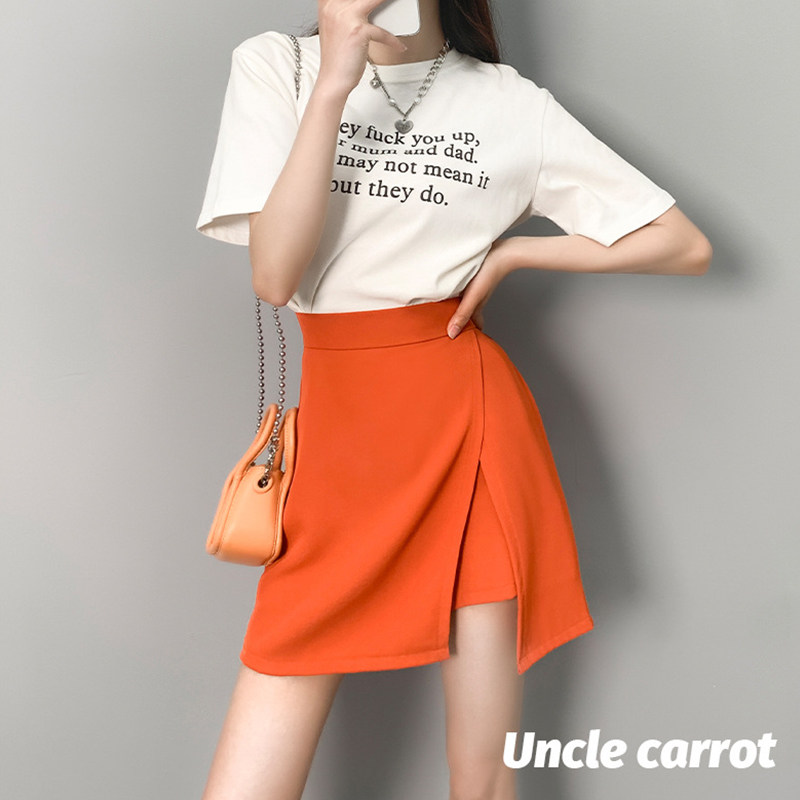 New split skirt high-waisted design small women's anti-lighting summer a-line skirt black suit short skirt pants