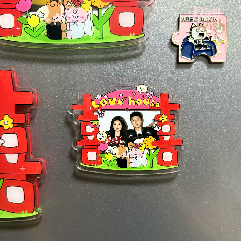 Pinkwish Daydream Marriage Registration Photo Magnetic Frame Empty Frame Double Happiness Gift 2inch Acrylic Refrigerator Magnet