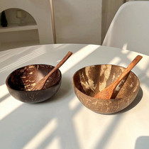 Old coconut shell tableware light food container fruit smoothie salad bowl ins natural coconut bowl oatmeal bowl