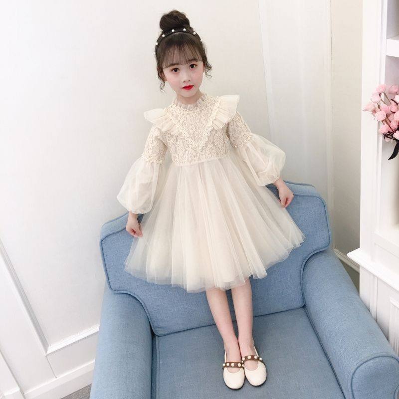 Girls Fall/Winter Dress 2021 New Little Girl Fairy Gauze Skirt Foreign Long Sleeves Kids Princess Skirt