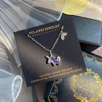 Rainbow unicorn necklace light luxury niche design sense 2021 New sterling silver choker girlfriend gift