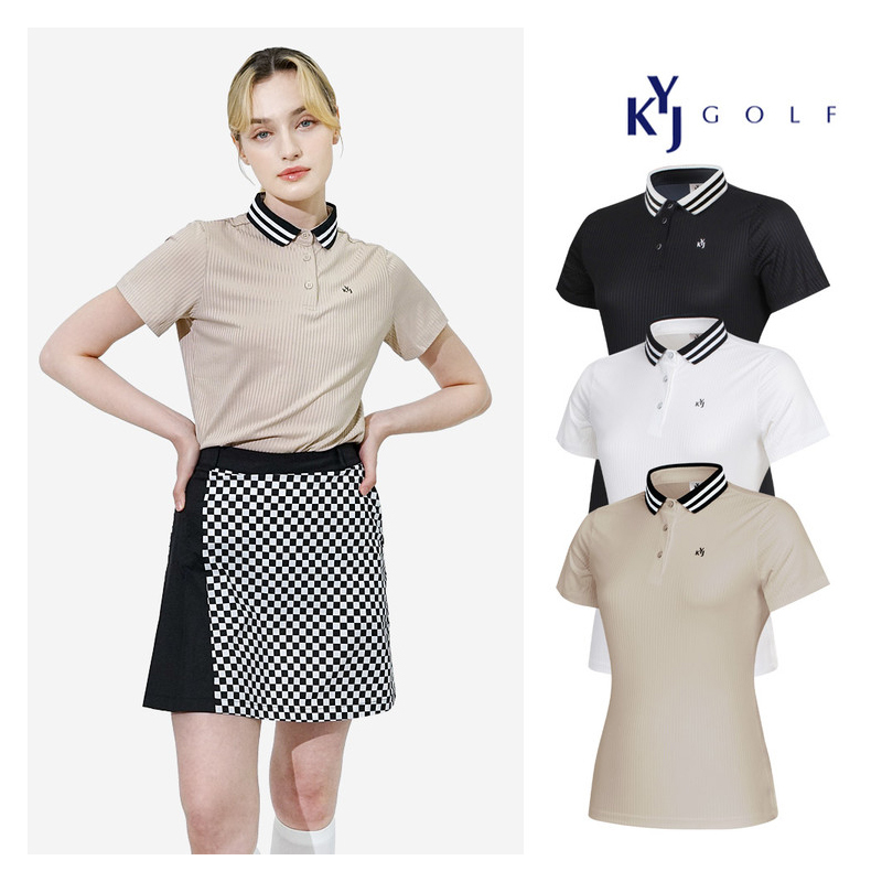 Kim Young Joo Women's Golf Ribbed Polo Shirt Sports Short-Sleeved T-Shirt Slimming, Cool and Quick-Drying 1618 Kim Young Joo Women's Golf Ribbed Polo Shirt Sports Short-Sleeved T-Shirt Slimming, Cool and Quick-Drying 1618