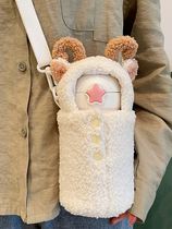 Backpack thermos cup bag style cute 2021 net red plush doll winter students use drinking cup