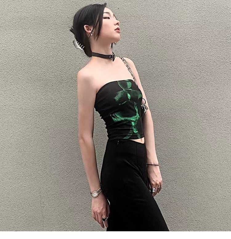 WEIRD PUSS Street Style Hot Girl Rendered Short Tube Inner Outer Wear Off-Shoulder Crop Top Slim Fit Chest Wrap Summer_voghion.com