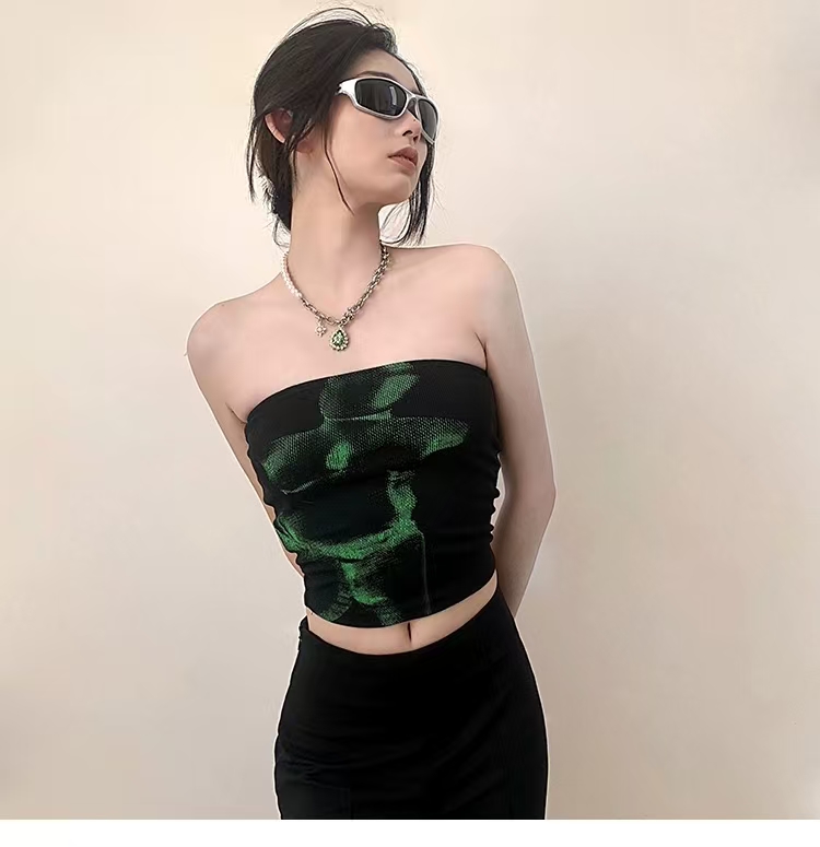 WEIRD PUSS Street Style Hot Girl Rendered Short Tube Inner Outer Wear Off-Shoulder Crop Top Slim Fit Chest Wrap Summer_voghion.com