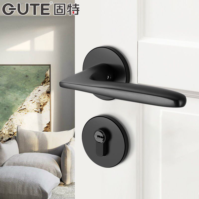 Door lock interior bedroom silence room door lock two-piece solid wood door handle household Universal black door lock