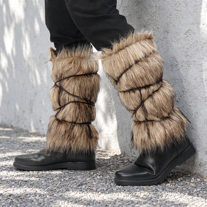 Viking Leg Warmers, Faux Fur Arm Warmers, Foot Warmers, Medieval Viking Hunter, Savage Tribal Costume