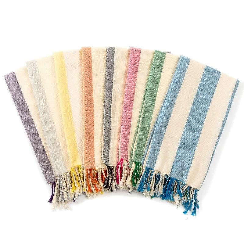 2026 In-Stock American-Style Fringed Natural Beach Towel, Striped Turkish Bath Towel, Quick-Dry Towel