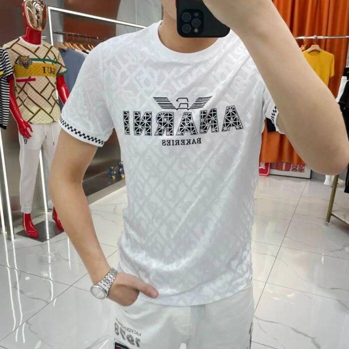 The burgundy individual shop summer must be a whole 2022 summer new letter round collar T put on the back rate ultra high