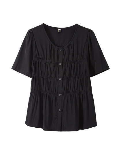 微胖的喵喵大码女装mm夏季穿搭梨型身材遮肚显瘦短袖衬衫上衣3368