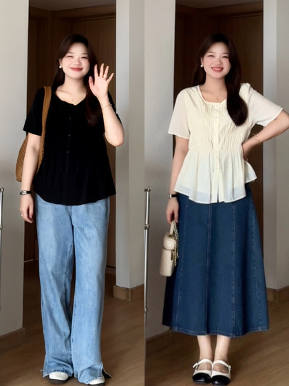 微胖的喵喵大码女装mm夏季穿搭梨型身材遮肚显瘦短袖衬衫上衣3368