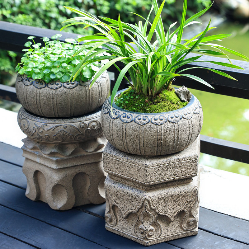 Courtyard Garden Arrangement Flower Shelf Stone Pendulum Pieces Modern Flower Pots Base Bracket Stone Large styling high-end atmosphere