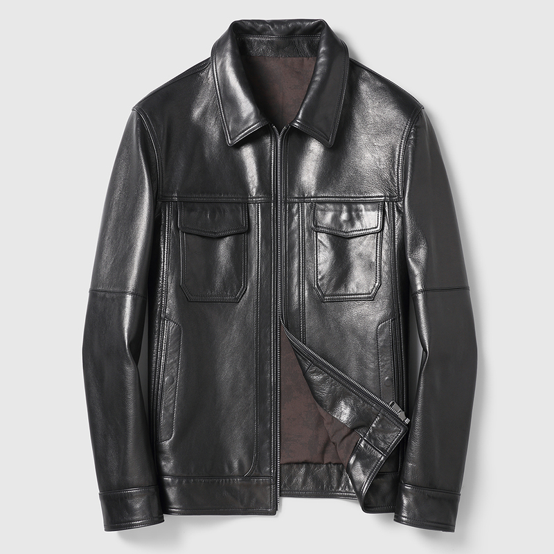 Men's Genuine Leather Jacket Autumn New Style Goatskin Lapel Workwear Casual Business Short Fashion Leather Jacket Men's Genuine Leather Jacket Autumn New Style Goatskin Lapel Workwear Casual Business Short Fashion Leather Jacket