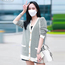 French maje2020 autumn and winter small incense style Sub-printed V collar Long sleeve loose knit cardiovert cardiovert jacket