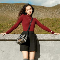 French maje poplar with the same half-height collars wine red conspiculy 100 hitch-knitted sweaters