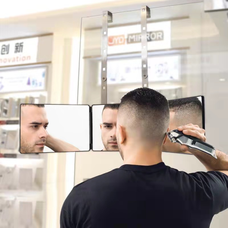 Three-faced mirror self-assisted haircut rearview mirror suspended hair cut and blurted artificial mirror large folding dresser mirror