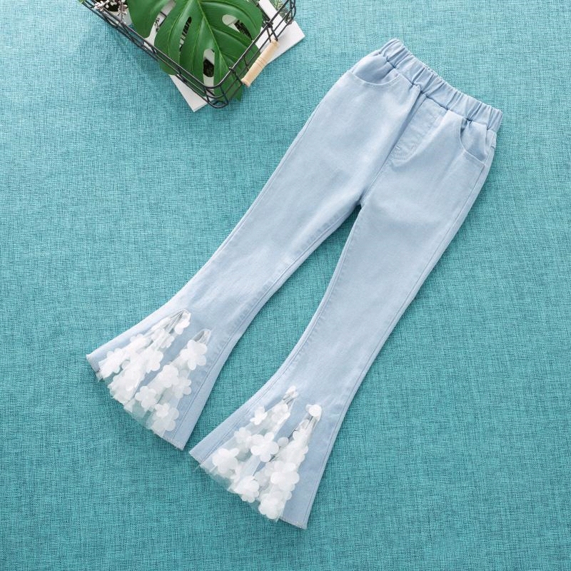 2026 Spring/Summer Girls' Denim Pants Thin Flared Pants Children's Cropped Pants for Older Girls Fashionable Long Pants New Style