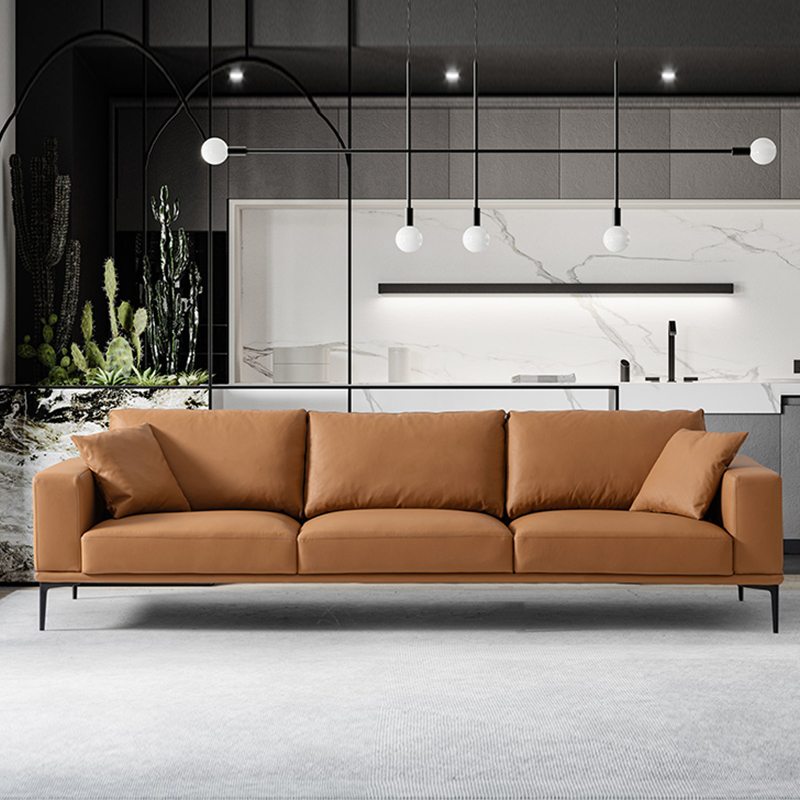 Italian leather sofa head layer cowhide down Nordic simple modern living room combination straight row large and small household furniture