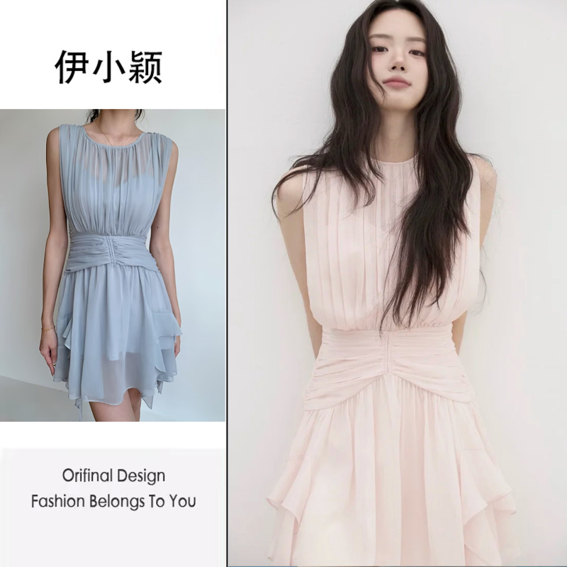 Y Version Reissue! Lab**Lanc Korean Niche Design Nude Pink Fairy-Like French Style Pleated Waist-Cinching Dress Y Version Reissue! Lab**Lanc Korean Niche Design Nude Pink Fairy-Like French Style Pleated Waist-Cinching Dress