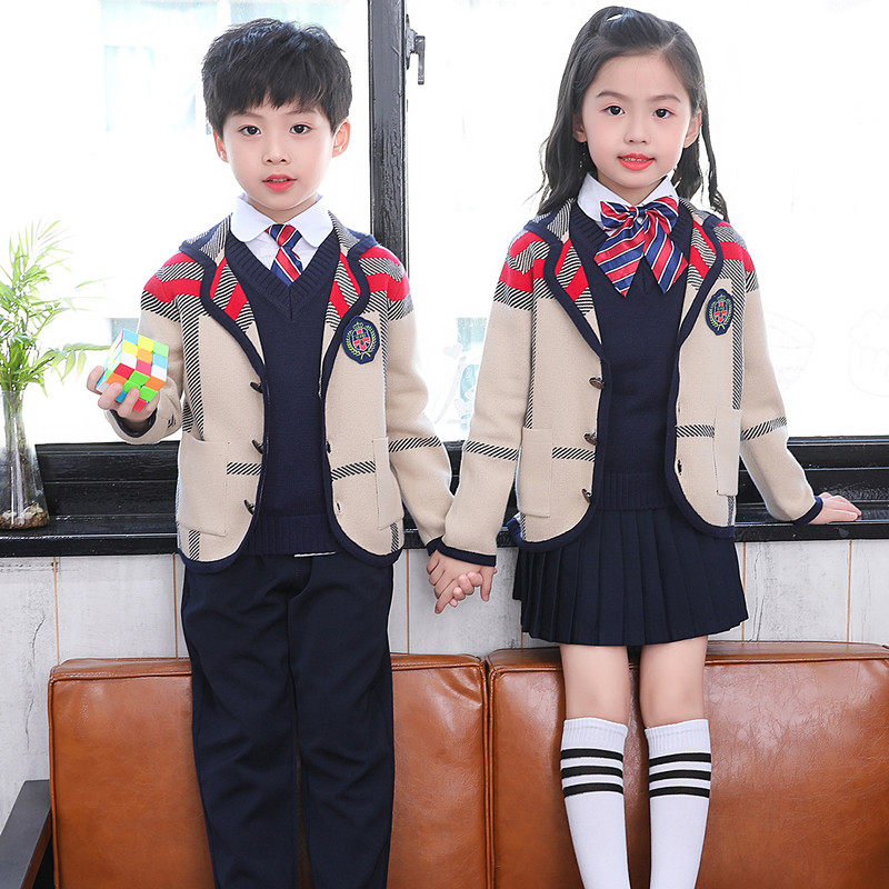 Primary and secondary school students' class clothes kindergarten garden clothes spring and autumn sweater four-piece set of college style children's suit British style school uniform