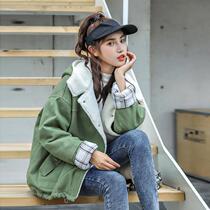 Cotton-padded women's 2021 autumn and winter short plus velvet Korean students loose large size lamb wool tooling cotton-padded jacket coat women