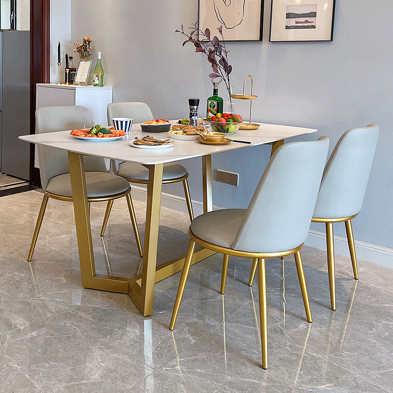 Nordic marble dining table and chair combination light luxury slate living room modern minimalist small apartment home net red rectangle