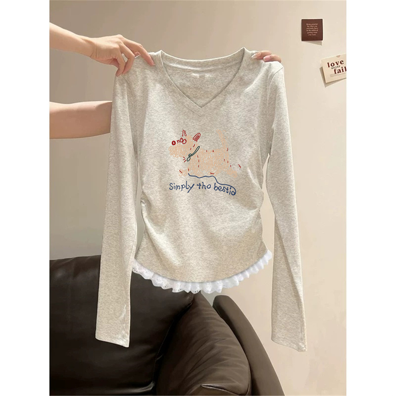 Early Autumn New Design Lace Long-Sleeve Base Shirt for Women 2026 Slim Fit V-Neck Unique Beautiful Top T-Shirt Early Autumn New Design Lace Long-Sleeve Base Shirt for Women 2026 Slim Fit V-Neck Unique Beautiful Top T-Shirt