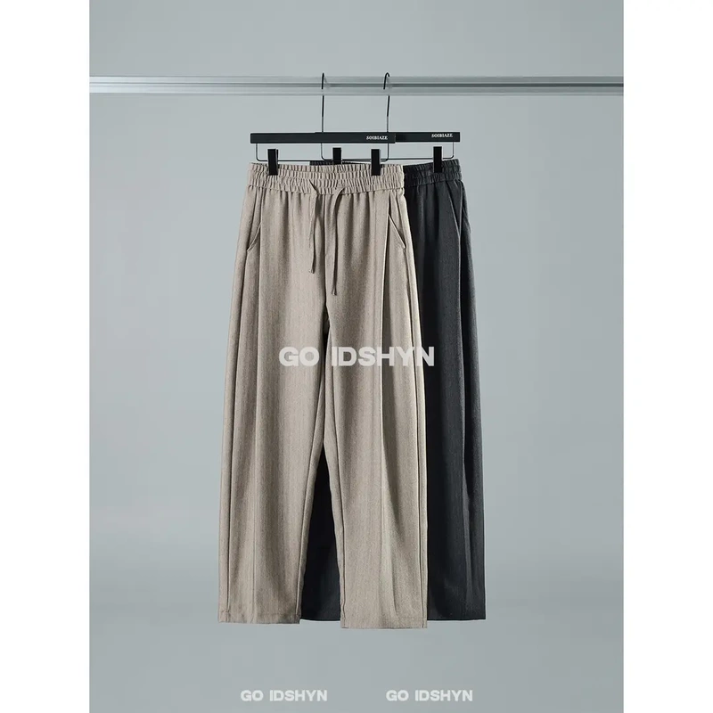 Go Idshyn Summer Old Money Style Men's Casual Pants Loose Mid-High Waist Light Luxury Versatile Straight-Leg Pants for Men