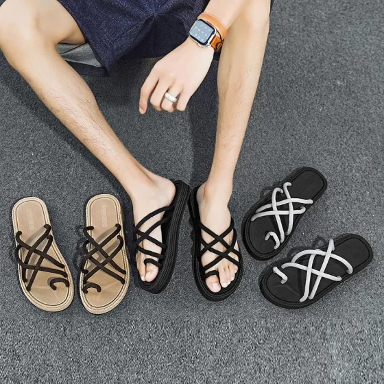 编织绳夹脚人字拖男拖高级感厚底夹趾夏季罗马沙滩外穿防滑凉拖鞋