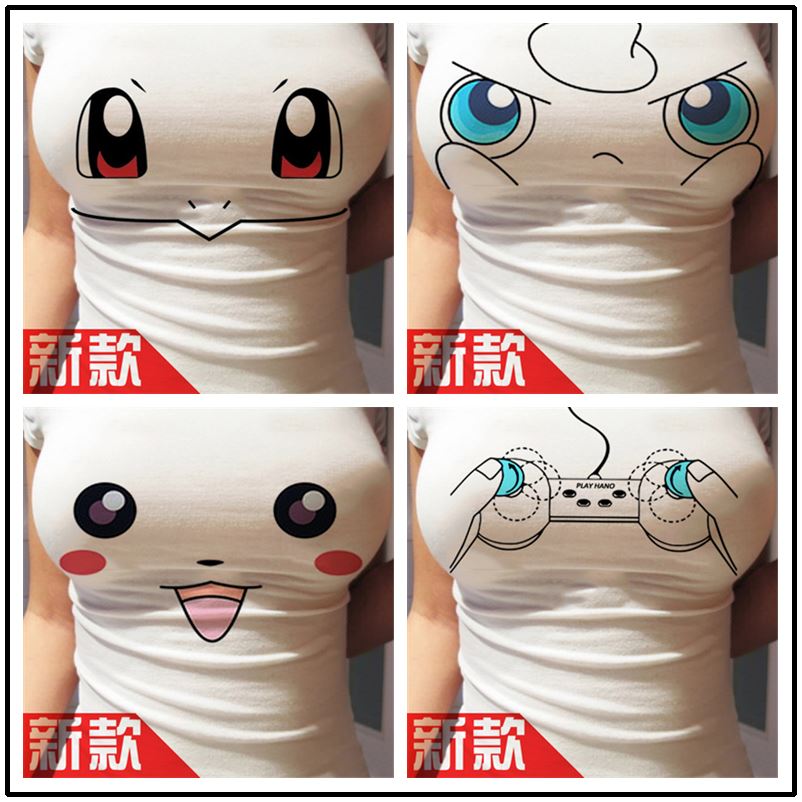 Large eye t shirt 3D tight tops with breasts and broadcast clothes with anchor clothes sweet clothes