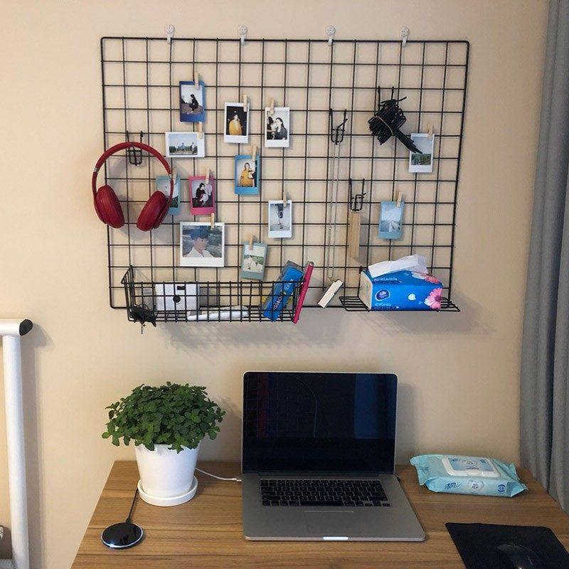 Black grid display rack clothing store snack stall jewelry shelf iron grid shelf hanging wall diy photo wall