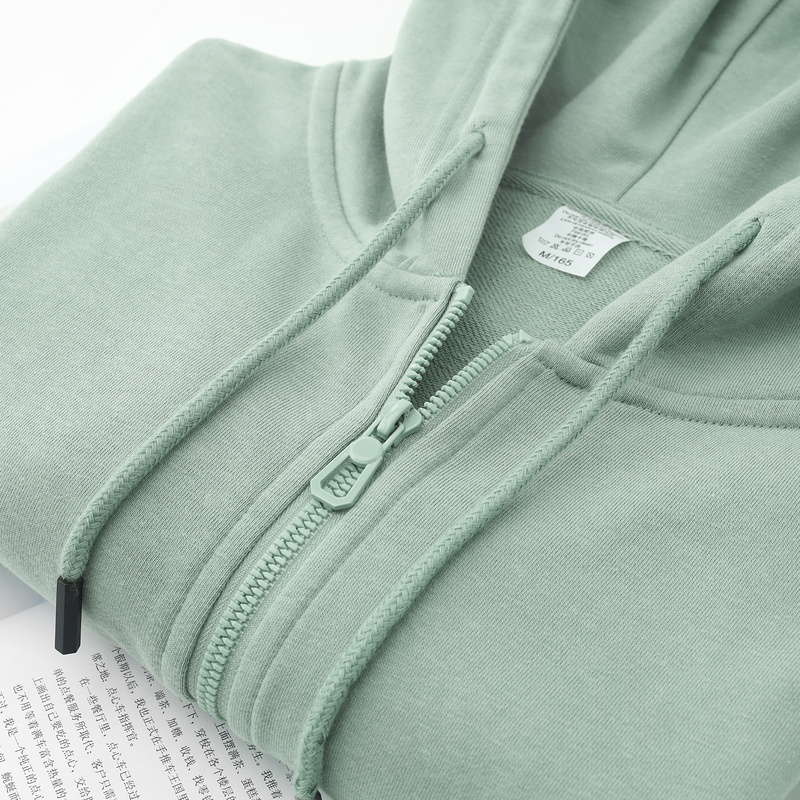 Refreshing Mint Green! Heavyweight Combed Cotton Zip-Up Hoodie for Women, Loose Casual Hooded Jacket for Men, Spring and Autumn Style