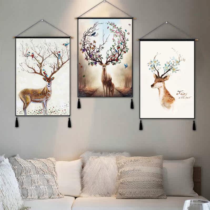 Living room decoration painting Nordic minimalist modern free of punching sofa Background wall dining bedroom teenage girl Heart triple hanging wall cloth