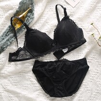 Black underwear girl without steel ring small chest clustering adjustment type thin shape appearing chest small uncommon daily girl beauty