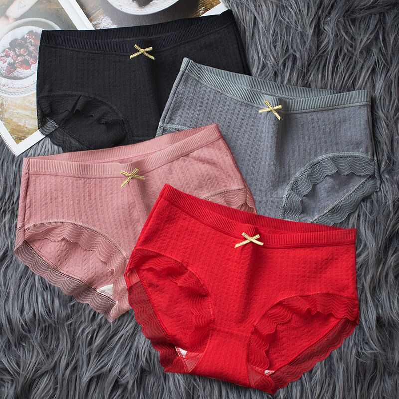 Manny Finn's life year big red underpants woman pure cotton crotch lady mid-waist sexy lace girl triangle pants head