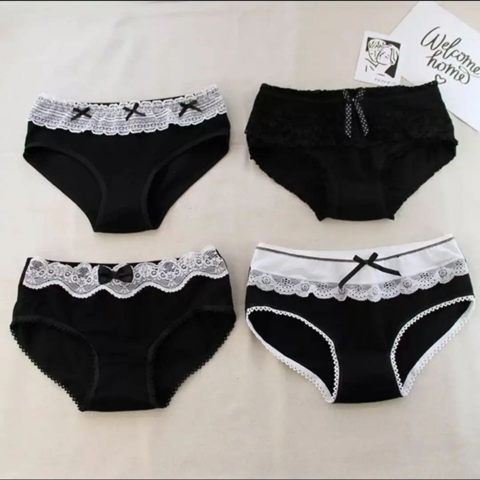 Manneffin 4 dress black bunches underpants female cotton medium waist ladies triangle safety trouser head cotton crotch girl pants
